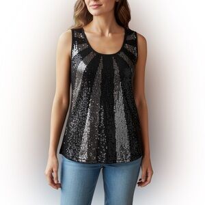 Cruise Wear & Co Black & Silver Sequence Tank Top Size S